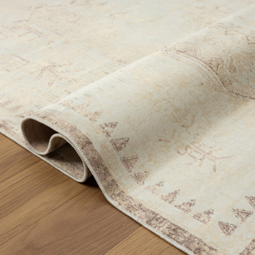 2' x 3' Beige Abstract Washable Non Skid Area Rug - 606114793847