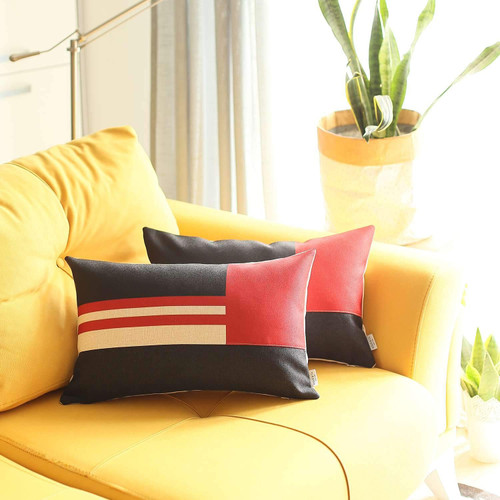 Homeroots Home Decor Set Of Two 20 x 12 Inches Red Striped Zippered Handmade Polyester Lumbar Pillow