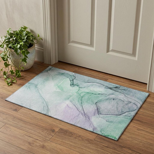 3' X 5' Blue And Green Abstract Washable Area Rug With UV Protection - 880024517933