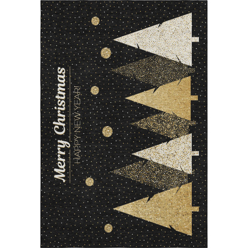 5' X 8' Black Gold And Ivory Christmas Tree Washable Area Rug With UV Protection - 880024653921