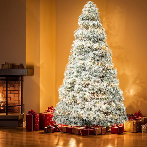 7.5' White Pre Lit Full Flocked Spruce Christmas Tree - 880016591446