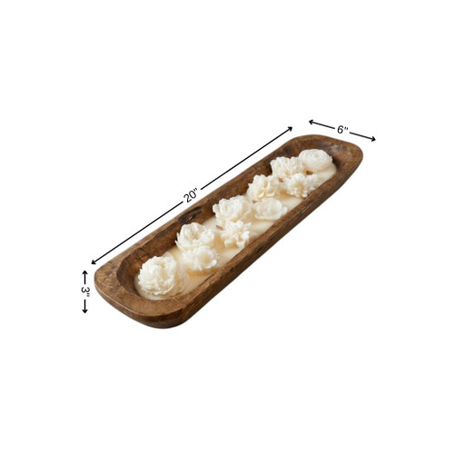20" Ivory Citron And Mandarin Scented Six Wick Candle In Brown Distressed Wood Oval Dough Bowl - 880024985480
