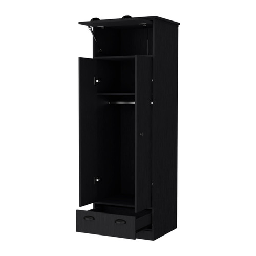70" Black Wood Three Door Single Drawer Combo Dresser