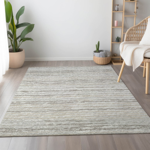 3' X 5' Ivory And Khaki Abstract Distressed Washable Area Rug With UV Protection - 880024589282