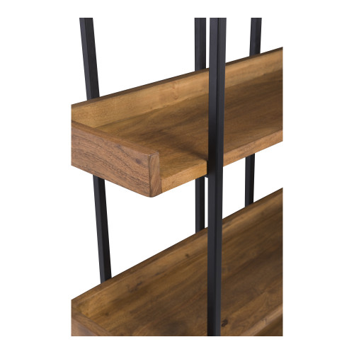 75" Light Brown Solid Wood and Metal Five Tier Industrial Bookcase - 606114705598