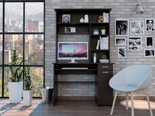Zeno Black Computer Desk with Hutch - 808230121270
