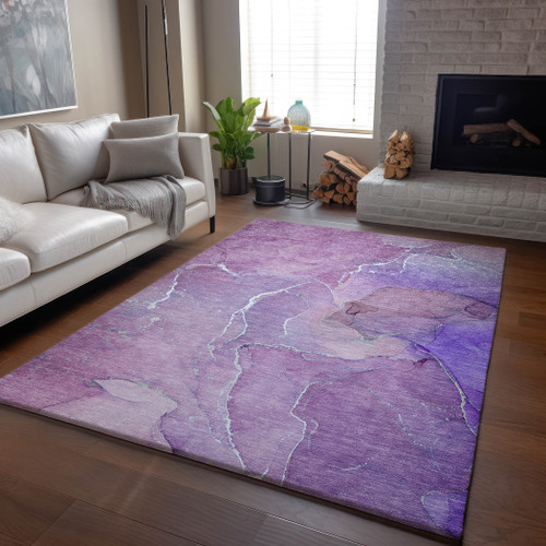 10' X 14' Purple And Ivory Abstract Washable Area Rug With UV Protection - 880024826318