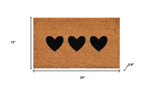 12" X 24" Black And Brown Three Hearts Outdoor Coir Door Mat - 880024578613
