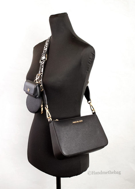Michael Kors Jet Set Black Leather Tech Crossbody Bag - 196163774213