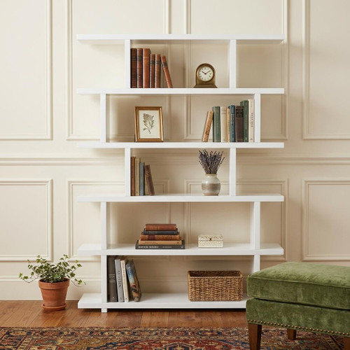 White Wood Five Tier Bookcase - 606114705574