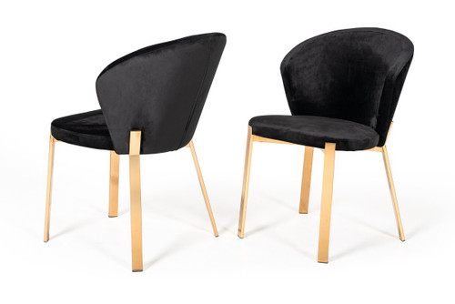 Set of Two Black Velvet Rosegold Dining Chairs - 606114578383