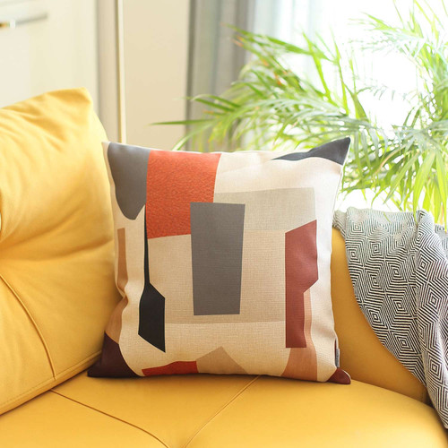 Homeroots Home Decor White And Orange Geometric Blocks Throw Pillow, 18x18 Inches