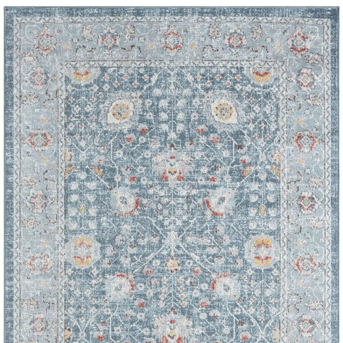 4' X 6' Blue And Ivory Floral Area Rug With UV Protection - 880016453737