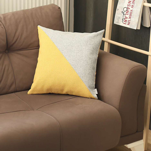 Homeroots Home Decor Gray And Yellow Diagonal Decorative Throw Pillow, 18x18x1 Inches