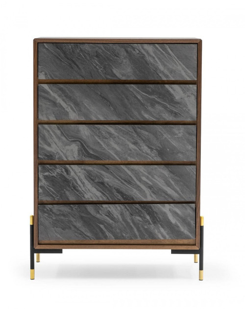 30" Walnut And Grey Manufactured Wood Five Drawer Standard Chest - 606114156109