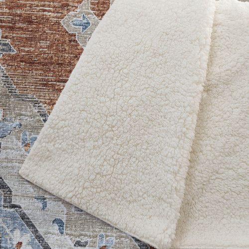 50" X 70" Rust Ivory And Blue Floral Microfiber Plush Throw Blanket - 880024656328