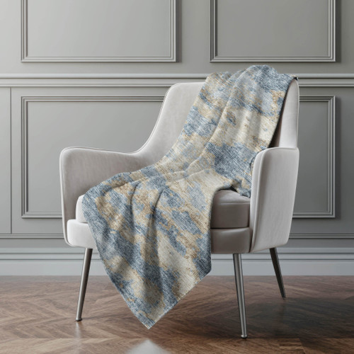 50" X 70" Blue Gold And Silver Abstract Microfiber Plush Throw Blanket - 880024561660