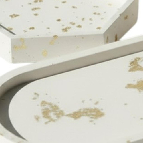 Set of Three Gold And White Resin Handmade Trinket Trays - 880024540917