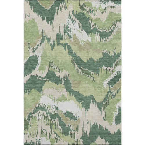 8' X 10' Green Ivory And Beige Abstract Washable Area Rug With UV Protection - 880016732467