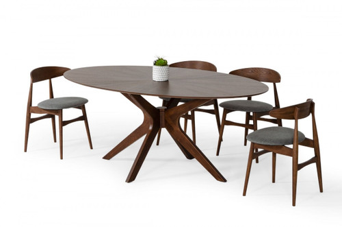 75" Walnut Finish Oval Wood Dining Table - 606114150053