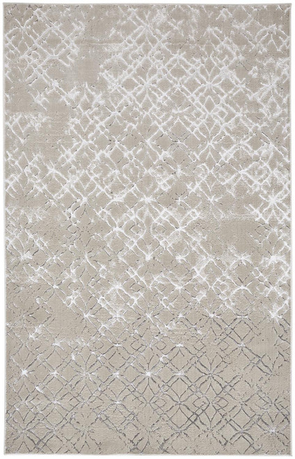 10' X 13' Tan Silver And Gray Quatrefoil Area Rug
