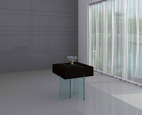 22" Black And Clear Wood and Glass Square Sled End Table - 880016459982