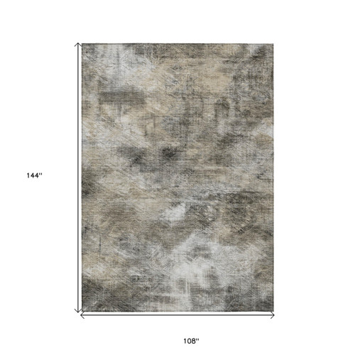 9' X 12' Beige Taupe And Gray Abstract Washable Indoor Outdoor Area Rug - 608219394660