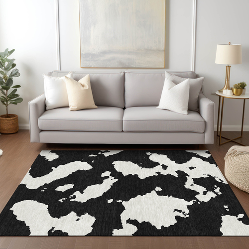 10' X 14' Black And Ivory Abstract Washable Indoor Outdoor Area Rug - 880016659542