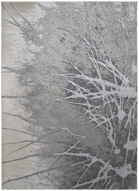 9' X 12' Gray Silver And Ivory Abstract Power Loom Area Rug - 606114121053