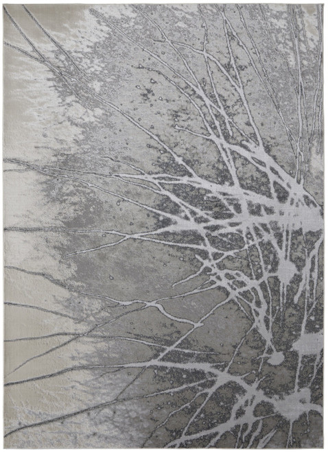 9' X 12' Gray Silver And Ivory Abstract Power Loom Area Rug