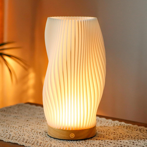 9" Beige And Natural Wavy Geometric Battery Operated Table Lamp - 880024907253