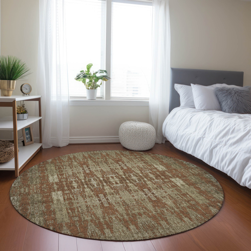 8' Orange Taupe And Beige Round Moroccan Washable Indoor Outdoor Area Rug