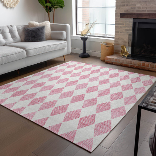 10' X 14' Pink And Ivory Geometric Washable Indoor Outdoor Area Rug - 608219239671
