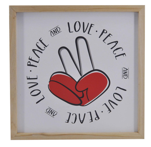 12" X 12" White Red And Black Love Peace Wood Square Wall Decor - 880024665160