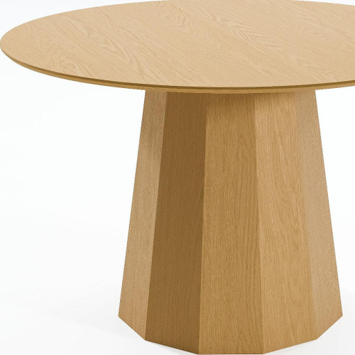 46" Oak Wood Pedestal Base Beveled Edge Round Top Dining Table - 880024989907
