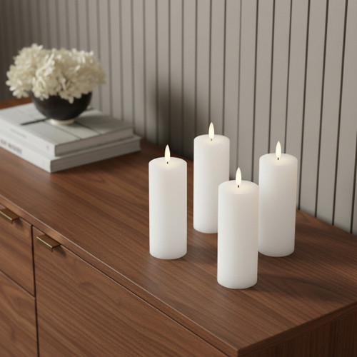 Set of Four White Unscented Candle Flameless Pillar Candles - 880024915968