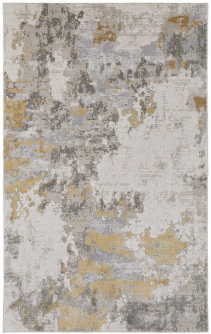 10' X 13' Ivory Gray And Gold Abstract Area Rug