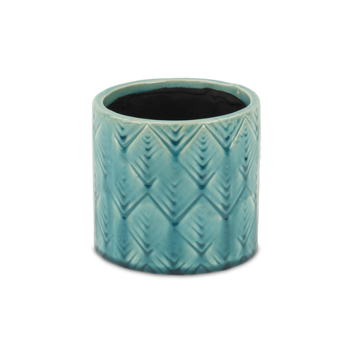 Turquoise Ceramic 22 Ounce Geometric Round Distressed Pot Planter - 880024771076