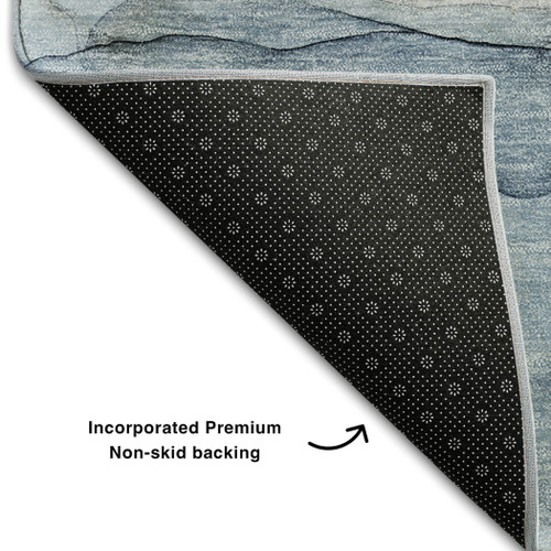 9' X 12' Blue And Ivory Abstract Washable Area Rug With UV Protection - 880016662078