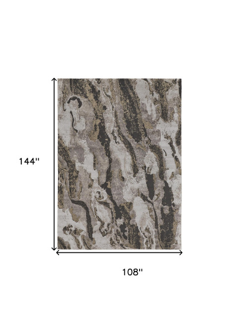 9' X 12' Brown And Ivory Abstract Distressed Area Rug