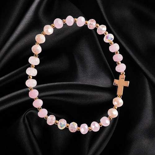 Stretch Bracelet Pink Gemstone/Cross - 603799687669