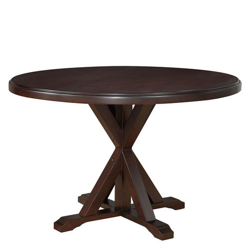 48" Espresso Brown Round X Pedestal Base Wood Dining Table - 606114157519