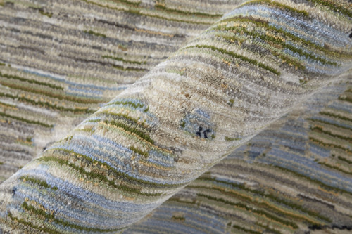 9' X 13' Ivory Green and Blue Floral Power Loom Worn Faded Area Rug - 608219346393