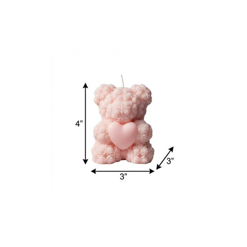 4" Pink Wild Honeysuckle Scented Dimensional Teddy Bear Candle - 880024882895
