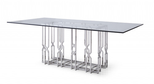 87" Clear And Chrome Rectangular Glass And Stainless Steel Dining Table - 606114152736