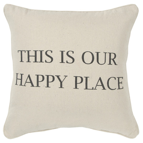 Homeroots Home Decor Gray Taupe Canvas Happy Place Throw Pillow, Gray Taupe, 20 x 20 Inches