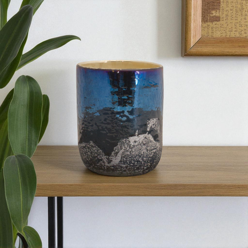 Navy Abstract Glass Tabletop Pillar Candle Holder - 880016767711