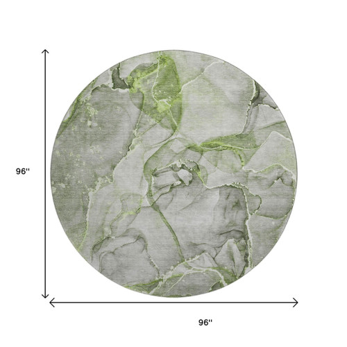 8' Green And Ivory Abstract Washable Round Rug With UV Protection - 880024834917