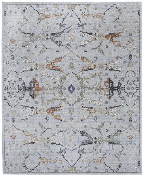 9' X 13' Gray Blue and Green Floral Power Loom Area Rug - 608219290047