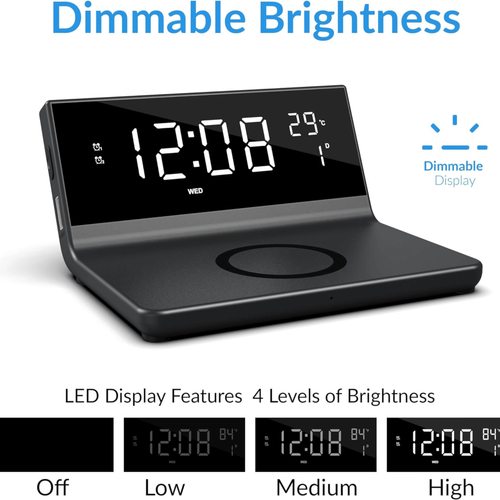 Supersonic Dual Alarm Clock with 2-in-1 Wireless Charger - 639131260252